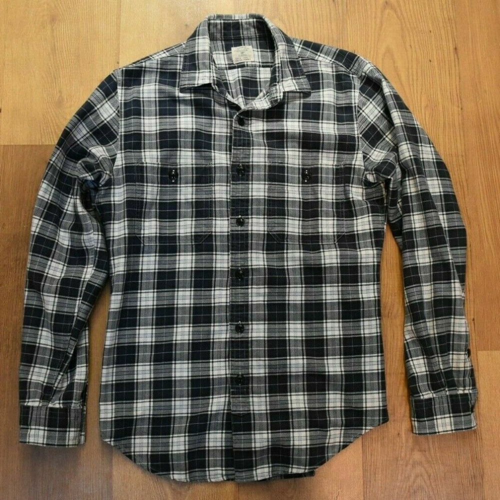 J Crew Thick Cotton Navy Plaid Flannel Shirt